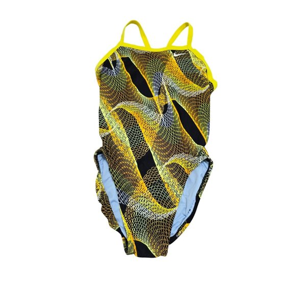 Nike Performance Epic Open Back Black Yellow Swimwear‎ Swimsuit Size 4 /30 - Picture 1 of 10
